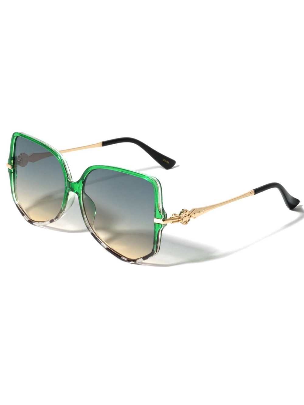 Vintage-inspired oversized square sunglasses w/ a vibrant green tortoiseshell - Picture 1 of 3